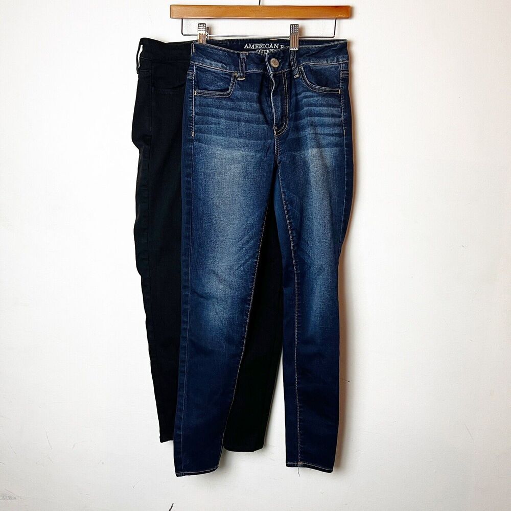Lot of 2 American Eagle Next Level Stretch Jeans Blue & Black Jegging SZ 0